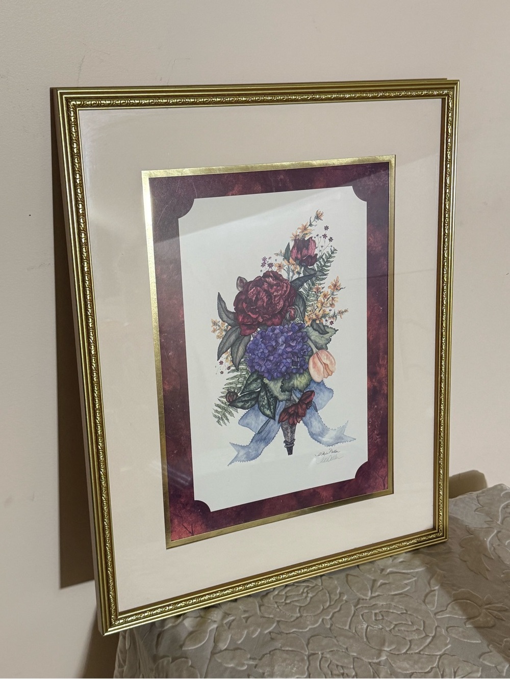 Signed Heartfelt Inc 1996 Bouquet Framed Wall Art 20x16